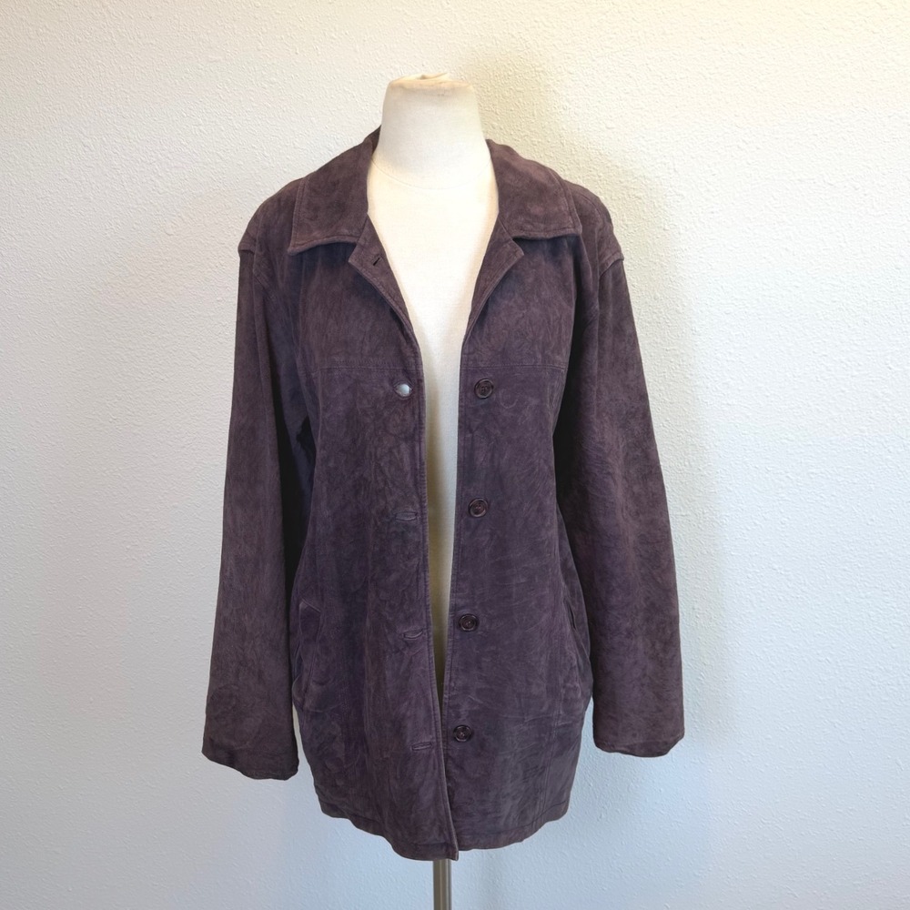 Vtg Purple Eggplant Suede Leather Jacket Womens Medium Boho Retro Indie Hippie
